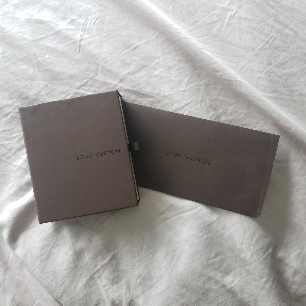 GUC Authentic Vintage Louis Vuitton Dark Brown Box and Receipt Folder Set